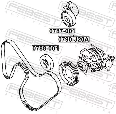 FEBEST Belt Tensioner, V-ribbed belt (0790-J20A)