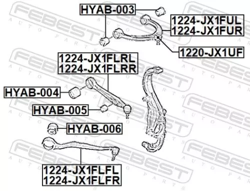 FEBEST Control/Trailing Arm, wheel suspension (1224-JX1FLRL)