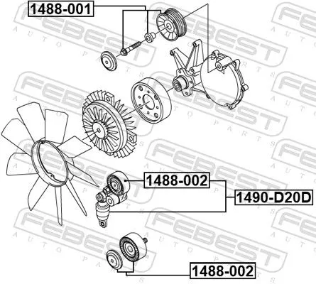 FEBEST Belt Tensioner, V-ribbed belt (1490-D20D)