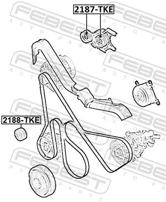 FEBEST Tensioner Pulley, V-ribbed belt (2187-TKE)