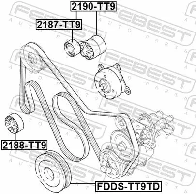 FEBEST Tensioner Pulley, V-ribbed belt (2187-TT9)