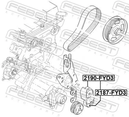 FEBEST Belt Tensioner, V-ribbed belt (2190-FYD3)