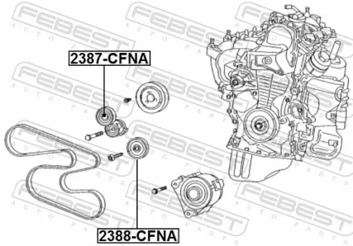 FEBEST Tensioner Pulley, V-ribbed belt (2387-CFNA)