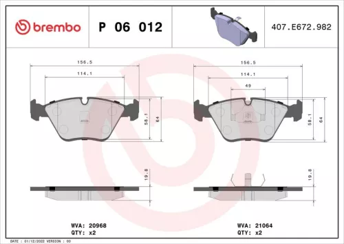 BREMBO Brake Pad Set, disc brake (P 06 012)