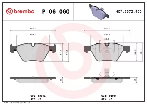 BREMBO 1x Brake Pad Set, disc brake (P 06 060)