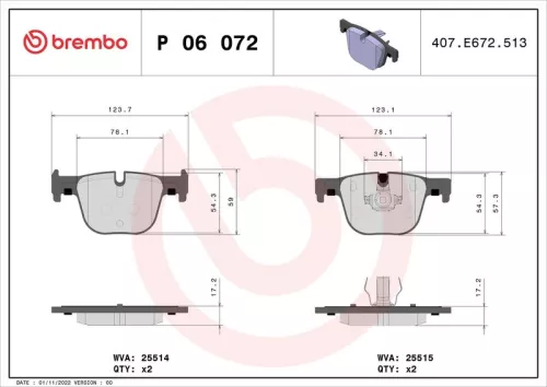 BREMBO Brake Pad Set, disc brake (P 06 072)