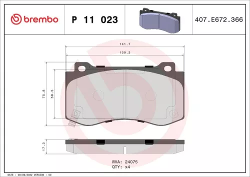 BREMBO Brake Pad Set, disc brake (P 11 023)