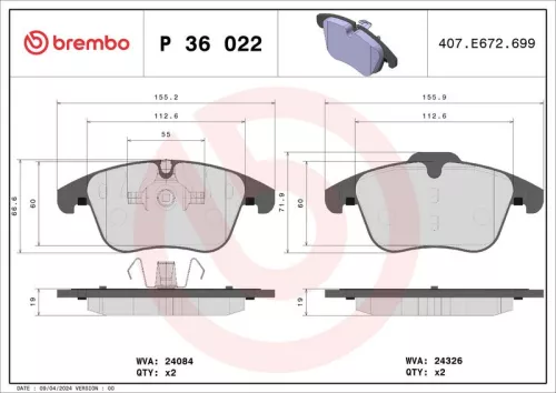 BREMBO Brake Pad Set, disc brake (P 36 022)
