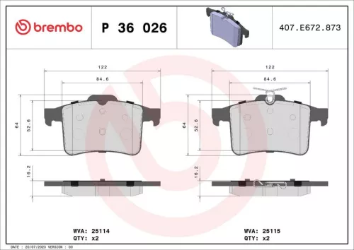 BREMBO Brake Pad Set, disc brake (P 36 026)