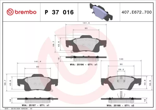 BREMBO Brake Pad Set, disc brake (P 37 016)
