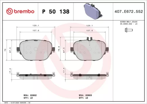 BREMBO Brake Pad Set, disc brake (P 50 138)