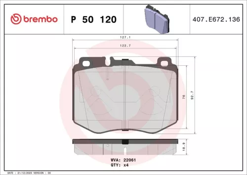 BREMBO Brake Pad Set, disc brake (P 50 120)