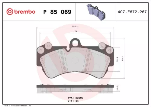 BREMBO Brake Pad Set, disc brake (P 85 069)