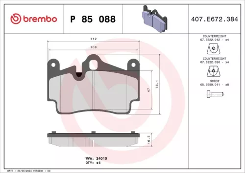 BREMBO Brake Pad Set, disc brake (P 85 088)