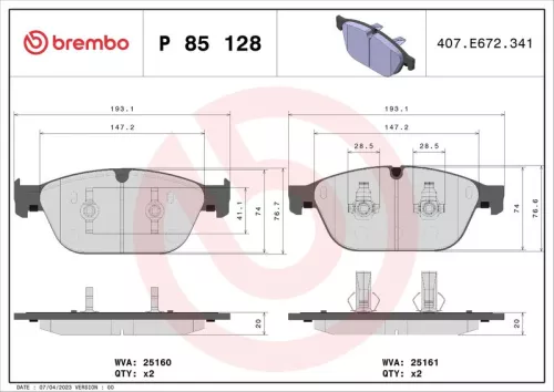 BREMBO Brake Pad Set, disc brake (P 85 128)