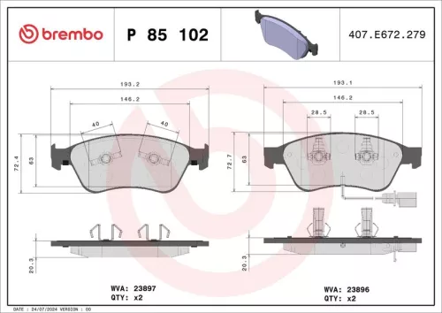 BREMBO Brake Pad Set, disc brake (P 85 102)