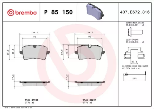 BREMBO Brake Pad Set, disc brake (P 85 150)