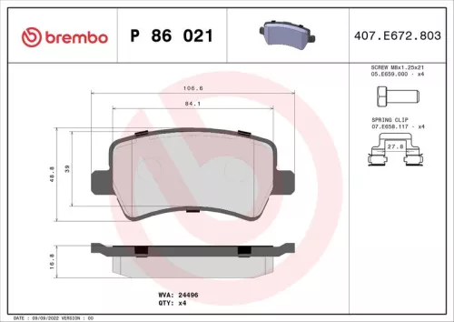 BREMBO Brake Pad Set, disc brake (P 86 021)