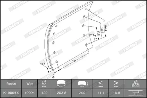 FERODO Brake Lining Kit, drum brake (K19094.9-F3660)