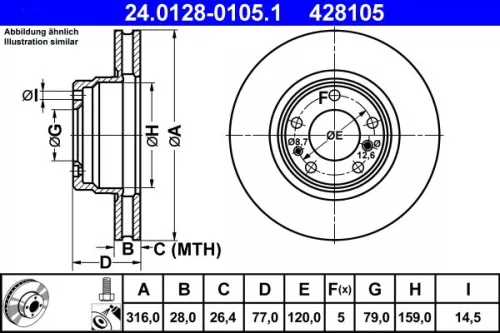 ATE Brake Disc (24.0128-0105.1)