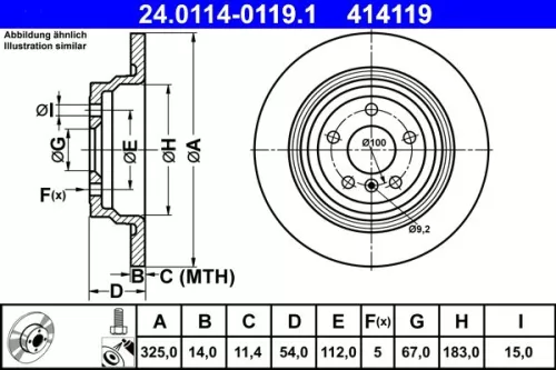 ATE Brake Disc (24.0114-0119.1)