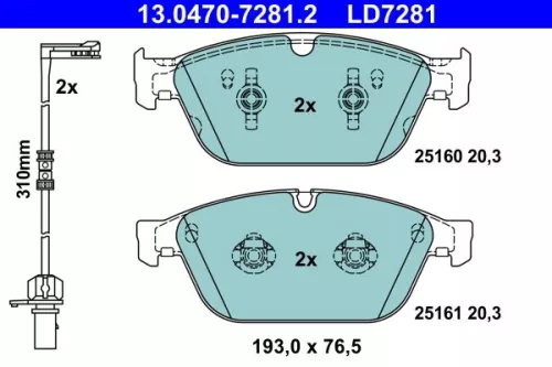 ATE Brake Pad Set, disc brake (13.0470-7281.2)