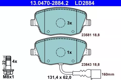 ATE Brake Pad Set, disc brake (13.0470-2884.2)