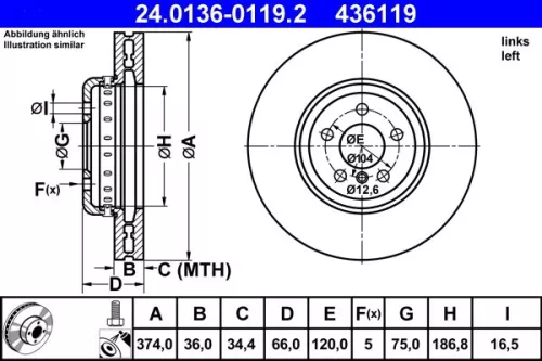 ATE Brake Disc (24.0136-0119.2)