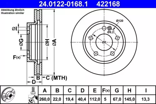 ATE Brake Disc (24.0122-0168.1)