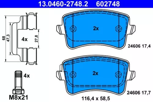 ATE Brake Pad Set, disc brake (13.0460-2748.2)