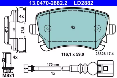 ATE Brake Pad Set, disc brake (13.0470-2882.2)