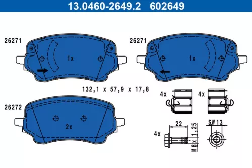 ATE Brake Pad Set, disc brake (13.0460-2649.2)
