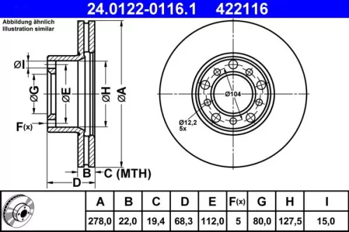 ATE Brake Disc (24.0122-0116.1)