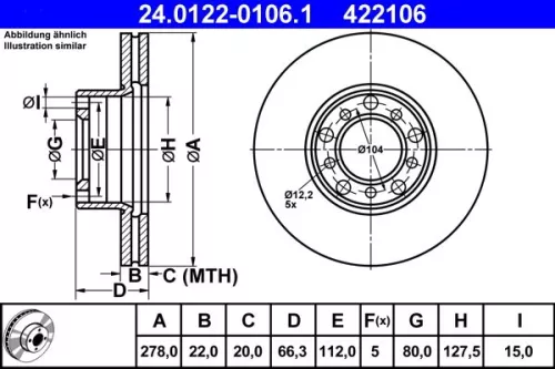 ATE Brake Disc (24.0122-0106.1)