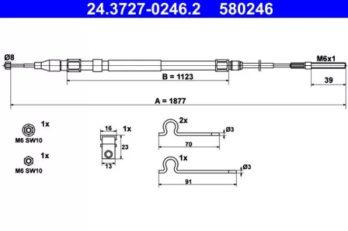 ATE Cable Pull, parking brake (24.3727-0246.2)