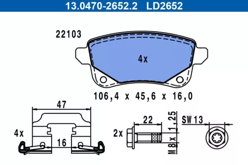 ATE Brake Pad Set, disc brake (13.0470-2652.2)