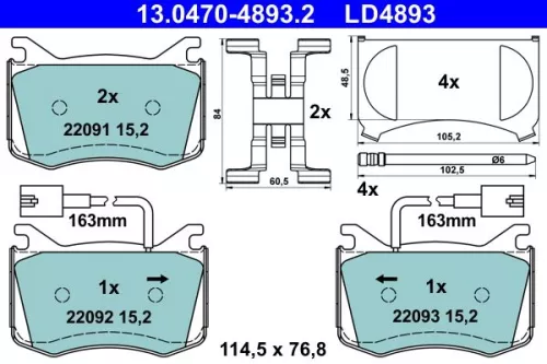 ATE Brake Pad Set, disc brake (13.0470-4893.2)