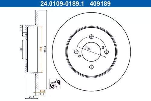 ATE Brake Disc (24.0109-0189.1)