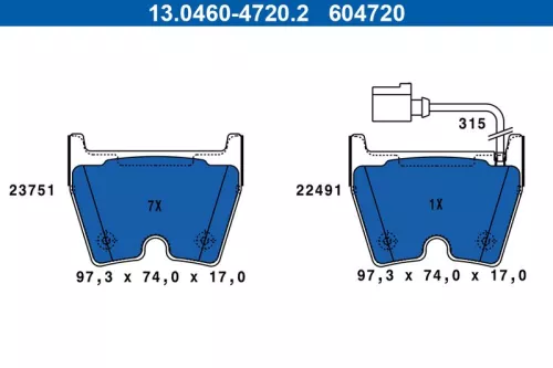 ATE Brake Pad Set, disc brake (13.0460-4720.2)