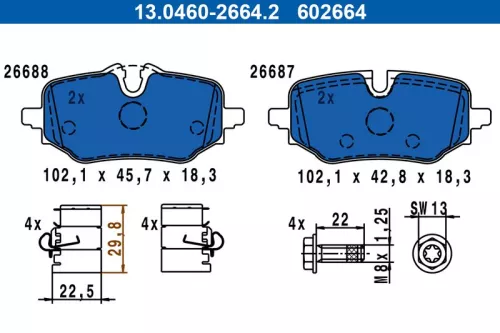 ATE Brake Pad Set, disc brake (13.0460-2664.2)