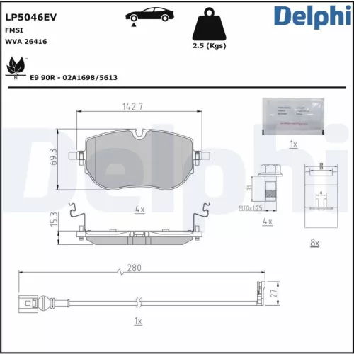 DELPHI Brake Pad Set, disc brake (LP5046EV)