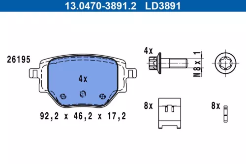 ATE Brake Pad Set, disc brake (13.0470-3891.2)