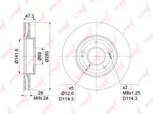 LYNXAUTO Brake disc, front (280x26) (BN-1051)