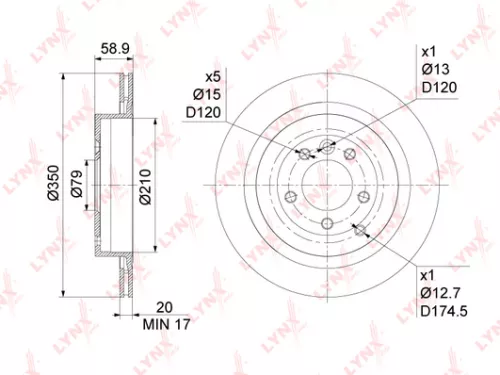 LYNXAUTO Brake disc, rear (350x20) (BN-1064)