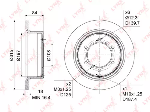 LYNXAUTO Brake disc, rear (315x18) (BN-1085)