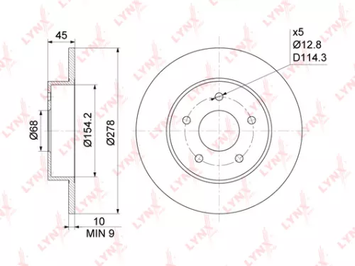 LYNXAUTO Brake disc, rear (278x10) (BN-1102)