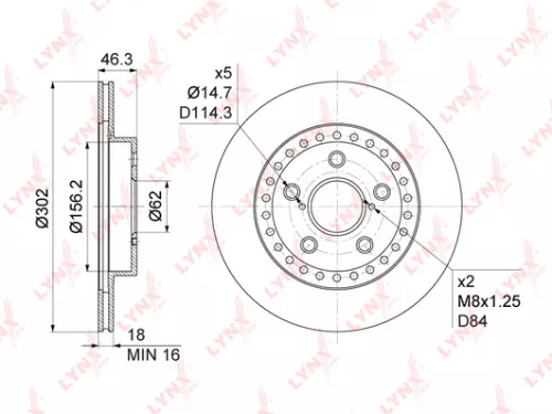 LYNXAUTO Brake disc, front (302x18) (BN-1159)