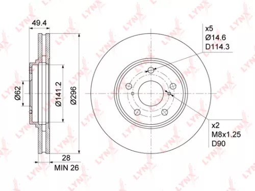LYNXAUTO Brake disc, front (296x28) (BN-1167)