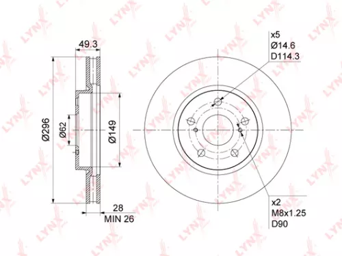 LYNXAUTO Brake disc, front (296x28) (BN-1179)