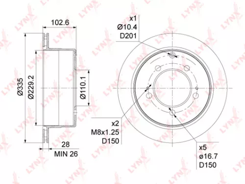 LYNXAUTO Brake disc, rear (335x18) (BN-1184)